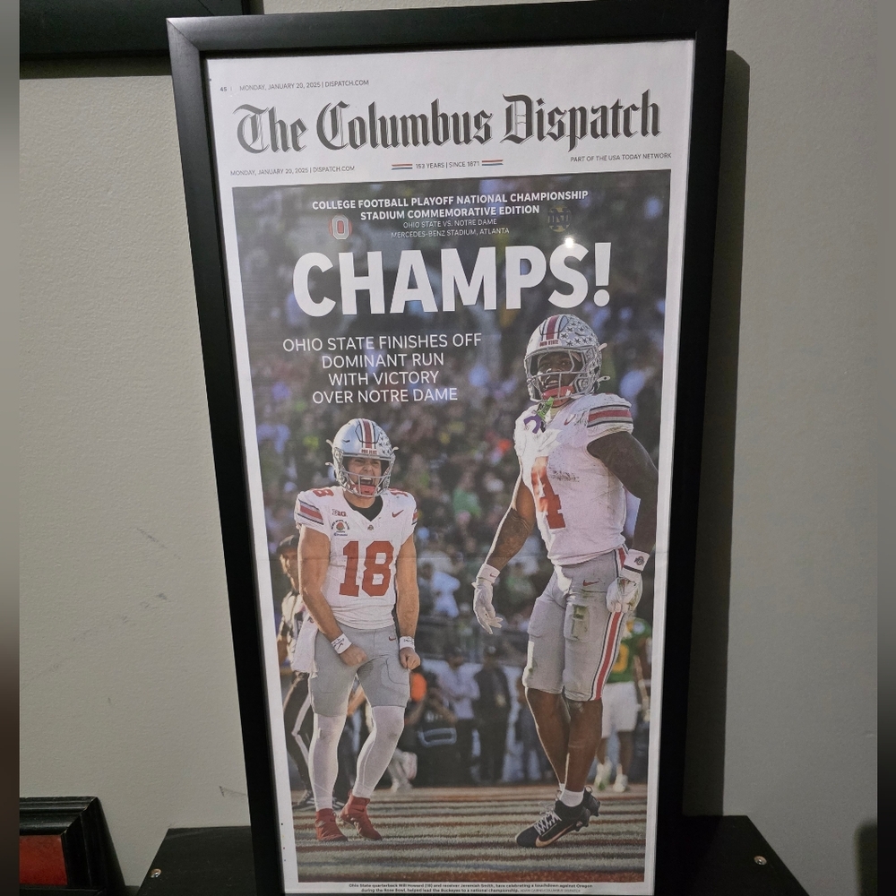 NEW Framed January 20, 2025, Columbus Dispatch Featuring OHIO STATE "CHAMPS" - Picture 6 of 6